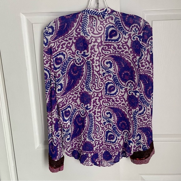ZARA PURPLE PAISLEY PRINT TOP WITH BEADED CUFFS - Picture 11 of 14